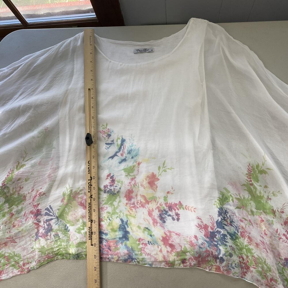 Elena Baldi Silk Kimono Top Women Medium White Floral Watercolor Italy Lagenlook - Picture 6 of 12